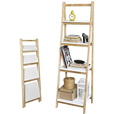 SoBuy Étagère Pliable, Étagère Échelle, Meuble de Rangement, Étagère à Livres, Bibliothèque à 4 Niveaux de Rangement pour Salon, Bureau, Chambre, Cuisine, L42xP34xH136cm, Blanc+Naturel, FRG162-N - Publicité SoBuy Étagère Pliable, Étagère Échelle, Meuble de Rangement, Étagère à Livres, Bibliothèque à 4 Niveaux de Rangement pour Salon, Bureau, Chambre, Cuisine, L42xP34xH136cm, Blanc+Naturel, FRG162-N - Publicité
