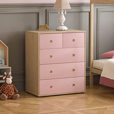 Junior Vida Neptune Commode à 5 tiroirs de Rangement Moderne pour Chambre d'enfant (Rose et chêne) - Publicité Junior Vida Neptune Commode à 5 tiroirs de Rangement Moderne pour Chambre d'enfant (Rose et chêne) - Publicité