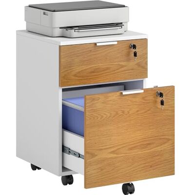 HOMCOM Caisson de Bureau, Meuble de Rangement 2 tiroirs 2 Barres de Suspension Dossier Suspendu, verrouillable 2 clés, 4 roulettes 42x40x60 cm Effet Bois Blanc et Naturel - Publicité HOMCOM Caisson de Bureau, Meuble de Rangement 2 tiroirs 2 Barres de Suspension Dossier Suspendu, verrouillable 2 clés, 4 roulettes 42x40x60 cm Effet Bois Blanc et Naturel - Publicité