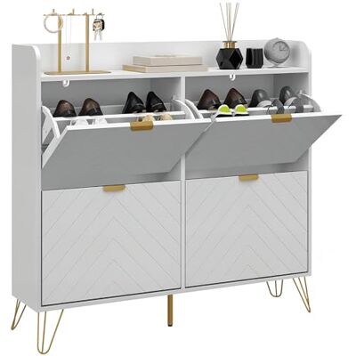 HOMCOM Meuble à Chaussures 4 abattants Grande capacité, Armoire à Chaussures avec Rangement, étagère Ajustable pour entrée, Couloir, 106 x 24 x 102 cm, Blanc - Publicité HOMCOM Meuble à Chaussures 4 abattants Grande capacité, Armoire à Chaussures avec Rangement, étagère Ajustable pour entrée, Couloir, 106 x 24 x 102 cm, Blanc - Publicité