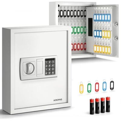 ACROPAQ Armoire à clés avec Serrure électronique numérique, pour jusqu'à 48 clés, 48 pendentifs Inclus, Blanc Armoire a Clef Murale, Boite a Clef, Boite a clefs Murale - Publicité ACROPAQ Armoire à clés avec Serrure électronique numérique, pour jusqu'à 48 clés, 48 pendentifs Inclus, Blanc Armoire a Clef Murale, Boite a Clef, Boite a clefs Murale - Publicité