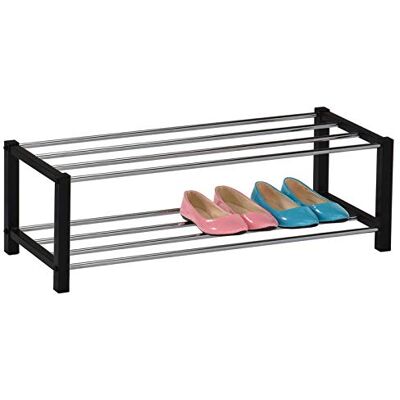 IDIMEX Étagère à Chaussures Dublin Rangement Porte-Chaussures avec 2 Niveaux pour 8 Paires en métal chromé et laqué Noir - Publicité IDIMEX Étagère à Chaussures Dublin Rangement Porte-Chaussures avec 2 Niveaux pour 8 Paires en métal chromé et laqué Noir - Publicité