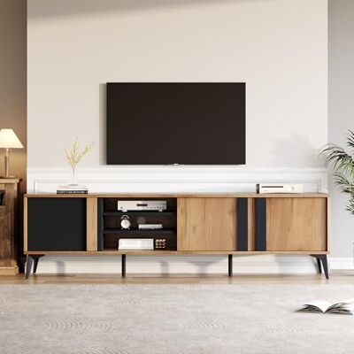 Merax Meuble TV 180 cm, Lowboard avec 3 Portes et 4 Étages Ouverts, Meuble de Rangement Télé Moderne Style Industriel en Panneau Mélaminé, pour Téléviseur jusqu'à 80", Console pour Salon - Publicité Merax Meuble TV 180 cm, Lowboard avec 3 Portes et 4 Étages Ouverts, Meuble de Rangement Télé Moderne Style Industriel en Panneau Mélaminé, pour Téléviseur jusqu'à 80", Console pour Salon - Publicité