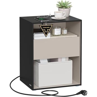 VASAGLE Table de Chevet, Assemblage Ultra-rapide sans Outils Toolless, Table d’Appoint avec Multiprise et Tiroir, Moderne, Chambre, Salon, Noir d'encre LET777B04 - Publicité VASAGLE Table de Chevet, Assemblage Ultra-rapide sans Outils Toolless, Table d’Appoint avec Multiprise et Tiroir, Moderne, Chambre, Salon, Noir d'encre LET777B04 - Publicité