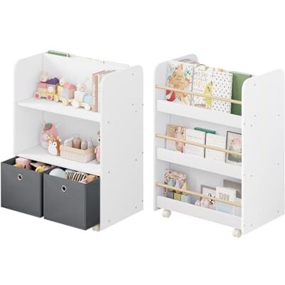 WOLTU Étagère pour Enfants Mobile sur roulettes, Bibliothèque 2 en 1, Étagère à Jouets, Étagère Polyvalente avec Boîtes, Rangement sur 2 Côtés, pour Chambre d'enfant, Bois, 62,5x82,5x40 cm, Blanc - Publicité WOLTU Étagère pour Enfants Mobile sur roulettes, Bibliothèque 2 en 1, Étagère à Jouets, Étagère Polyvalente avec Boîtes, Rangement sur 2 Côtés, pour Chambre d'enfant, Bois, 62,5x82,5x40 cm, Blanc - Publicité