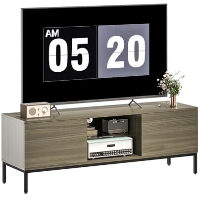 HOMCOM Meuble TV 140 cm avec 2 Portes et étagère en Verre Ajustable, Meuble télé Moderne pour téléviseur jusqu'à 60 Pouces, Banc TV pour Salon ou Chambre à Coucher, Gris - Publicité HOMCOM Meuble TV 140 cm avec 2 Portes et étagère en Verre Ajustable, Meuble télé Moderne pour téléviseur jusqu'à 60 Pouces, Banc TV pour Salon ou Chambre à Coucher, Gris - Publicité