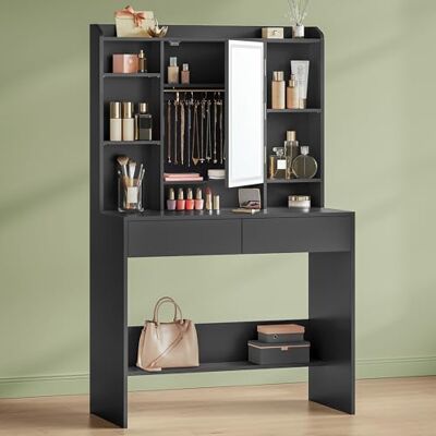 VASAGLE Kailyn Collection Coiffeuse avec Miroir LED, 3 Couleurs, Luminosité Réglable, Table de Maquillage, Grand, Étagère de Rangement Réglable, 2 Tiroirs, Style Moderne, Noir d'encre RDT123BC01 - Publicité VASAGLE Kailyn Collection Coiffeuse avec Miroir LED, 3 Couleurs, Luminosité Réglable, Table de Maquillage, Grand, Étagère de Rangement Réglable, 2 Tiroirs, Style Moderne, Noir d'encre RDT123BC01 - Publicité