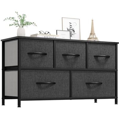 YITAHOME Commode, 5 Tiroirs en Tissu Commode Chambre Meuble de Rangement, Cadre en Métal,pour Chambre à Coucher, Salon,Gris Noir - Publicité YITAHOME Commode, 5 Tiroirs en Tissu Commode Chambre Meuble de Rangement, Cadre en Métal,pour Chambre à Coucher, Salon,Gris Noir - Publicité