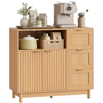 WOLTU Buffet, Meuble de Rangement avec 3 Tiroirs, 1 Porte, Meuble Cuisine avec Étagère Réglable, Compartiment Ouvert, pour Salon, Cuisine, Manger, 90x35x80 cm, Chêne - Publicité WOLTU Buffet, Meuble de Rangement avec 3 Tiroirs, 1 Porte, Meuble Cuisine avec Étagère Réglable, Compartiment Ouvert, pour Salon, Cuisine, Manger, 90x35x80 cm, Chêne - Publicité