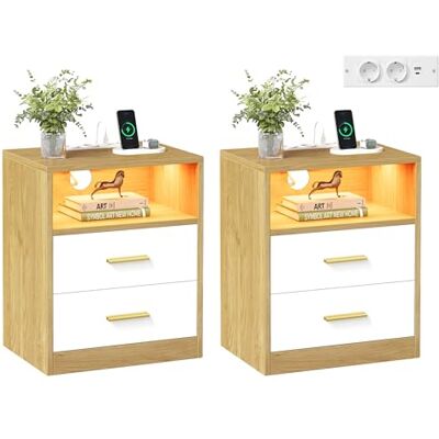 VASAGLE CUSTOS Collection Lot de 2, Tables de Chevet avec Multiprise, LED, Tables d’Appoint avec Tiroirs, Compartiment Ouvert, 2 Prises CA, Ports USB, Couleur Chêne Naturel et Blanc Nuage LET829YD02 - Publicité VASAGLE CUSTOS Collection Lot de 2, Tables de Chevet avec Multiprise, LED, Tables d’Appoint avec Tiroirs, Compartiment Ouvert, 2 Prises CA, Ports USB, Couleur Chêne Naturel et Blanc Nuage LET829YD02 - Publicité