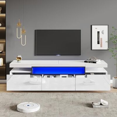 Merax Meuble TV Blanc Brillant avec LED, 160 x 39 x 42 cm, Espace pour téléviseur de 70 ", 3 tiroirs, Meuble TV au Design Moderne - Publicité Merax Meuble TV Blanc Brillant avec LED, 160 x 39 x 42 cm, Espace pour téléviseur de 70 ", 3 tiroirs, Meuble TV au Design Moderne - Publicité