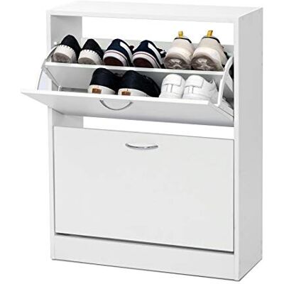 Meerveil Meuble à Chaussures à 2 abattants, Rangement pour Chaussures 2 Niveaux, Étagère à Chaussures, 63 x 24 x 81 cm(Blanc) - Publicité Meerveil Meuble à Chaussures à 2 abattants, Rangement pour Chaussures 2 Niveaux, Étagère à Chaussures, 63 x 24 x 81 cm(Blanc) - Publicité
