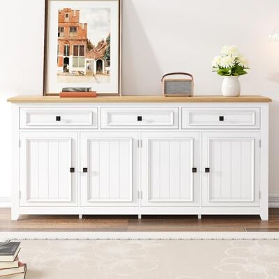 Merax Buffet 160 × 35 × 76 cm, design moderne et simple, grand espace de rangement avec 3 tiroirs et 4 portes, compartiments réglables, armoire de rangement durable pour salon et salle à manger, blanc - Publicité Merax Buffet 160 × 35 × 76 cm, design moderne et simple, grand espace de rangement avec 3 tiroirs et 4 portes, compartiments réglables, armoire de rangement durable pour salon et salle à manger, blanc - Publicité