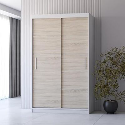 Fabryka Mebli Idźczak Armoire à Portes Coulissantes Neomi, Armoire 2 Portes 120 x 200 x 61 cm, Armoires de Chambre, Salon, Armoires de Rangement Blanc/Sonoma - Publicité Fabryka Mebli Idźczak Armoire à Portes Coulissantes Neomi, Armoire 2 Portes 120 x 200 x 61 cm, Armoires de Chambre, Salon, Armoires de Rangement Blanc/Sonoma - Publicité