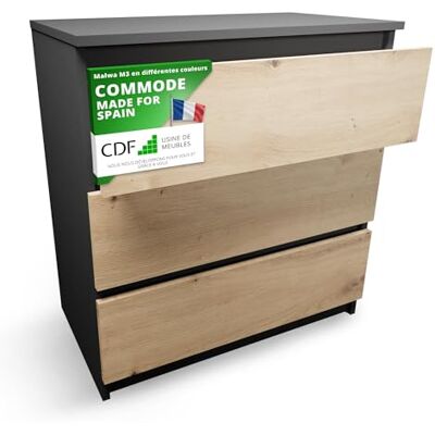 CDF Commode 3 Tiroirs Anthracite/Chêne Artisan Meuble De Rangement pour Salon Ou Chambre, Armoire Basse Vêtements 40 x 70 x 75 cm - Publicité CDF Commode 3 Tiroirs Anthracite/Chêne Artisan Meuble De Rangement pour Salon Ou Chambre, Armoire Basse Vêtements 40 x 70 x 75 cm - Publicité