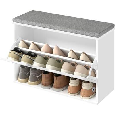 VASAGLE Banc à Chaussures Rembourré, Meuble d’Entrée sur 3 Niveaux pour 9 Paires de Chaussures, Tiroir Rabattable, 30 x 80 x 53,5 cm, pour Entrée, Chambre, Blanc Nuage et Gris Tourterelle LSB122WB01 - Publicité VASAGLE Banc à Chaussures Rembourré, Meuble d’Entrée sur 3 Niveaux pour 9 Paires de Chaussures, Tiroir Rabattable, 30 x 80 x 53,5 cm, pour Entrée, Chambre, Blanc Nuage et Gris Tourterelle LSB122WB01 - Publicité