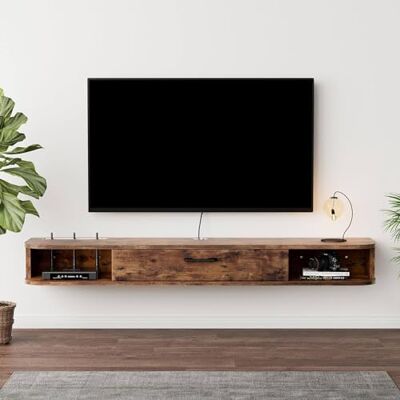 Pmnianhua Étagère TV flottante en bois,TV Meuble Etagere TV Support TV Mural Meubles TV Mural TV Armoire with Doors Meuble TV Rangement Marron Rustique 120cm - Publicité Pmnianhua Étagère TV flottante en bois,TV Meuble Etagere TV Support TV Mural Meubles TV Mural TV Armoire with Doors Meuble TV Rangement Marron Rustique 120cm - Publicité