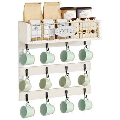 YITAHOME Support mural pour tasses avec 12 crochets, étagère de rangement en métal avec garde-corps, organisateur de tasses blanc pour la cuisine, la salle à manger et le bar à café - Publicité YITAHOME Support mural pour tasses avec 12 crochets, étagère de rangement en métal avec garde-corps, organisateur de tasses blanc pour la cuisine, la salle à manger et le bar à café - Publicité