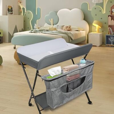LANTUS Commode à langer pliable pour bébé,Table à langer mobile avec ceinture de sécurité et compartiments de rangement,Combinaison à langer,Nés Design Ergonomique-80 * 63 * 93-99cm blanc cassé - Publicité LANTUS Commode à langer pliable pour bébé,Table à langer mobile avec ceinture de sécurité et compartiments de rangement,Combinaison à langer,Nés Design Ergonomique-80 * 63 * 93-99cm blanc cassé - Publicité
