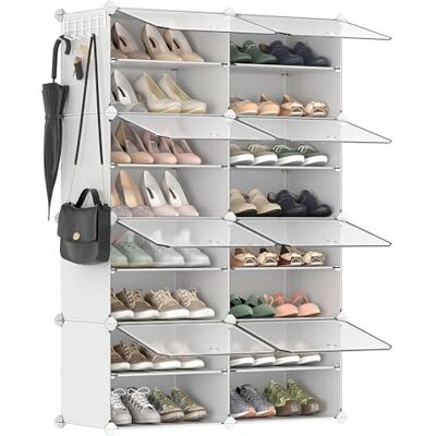 SONGMICS Étagère à Chaussures 8 Compartiments, Étagère de Rangement Modulable, Compartiment de 30 x 40 x 30 cm, avec Porte, Cadre en Acier, Panneaux en Plastique, Blanc LPC034W01 - Publicité SONGMICS Étagère à Chaussures 8 Compartiments, Étagère de Rangement Modulable, Compartiment de 30 x 40 x 30 cm, avec Porte, Cadre en Acier, Panneaux en Plastique, Blanc LPC034W01 - Publicité