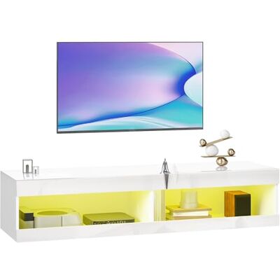 HOMCOM Meuble TV Bas Suspendu avec éclairage LED RVB en 16 Couleurs, Support TV avec Espace de Rangement Ouvert, pour téléviseur de 55 à 60 Pouces, pour Salon, Chambre à Coucher, 140 x 40 x 30 cm - Publicité HOMCOM Meuble TV Bas Suspendu avec éclairage LED RVB en 16 Couleurs, Support TV avec Espace de Rangement Ouvert, pour téléviseur de 55 à 60 Pouces, pour Salon, Chambre à Coucher, 140 x 40 x 30 cm - Publicité