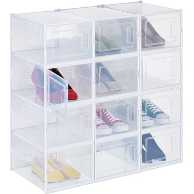 Relaxdays boîtes à Chaussures, Lot de 12, avec Porte, empilables, Pointure jusqu'à 47, casier de Rangement, Transparent - Publicité Relaxdays boîtes à Chaussures, Lot de 12, avec Porte, empilables, Pointure jusqu'à 47, casier de Rangement, Transparent - Publicité