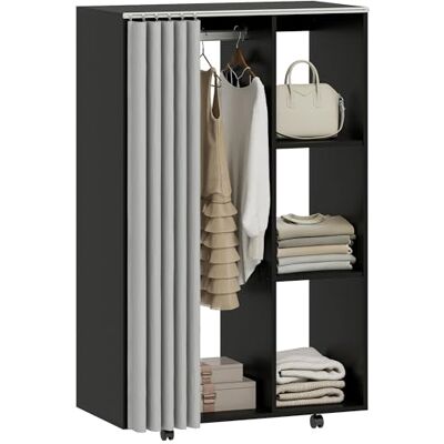 HOMCOM Armoire penderie Meuble de Rangement Mobile 4 roulettes avec Tringle à vêtements et étagères Ouvertes, penderie vêtement Dressing Roulant pour Chambre à Coucher, 80x40x128cm, Noir - Publicité HOMCOM Armoire penderie Meuble de Rangement Mobile 4 roulettes avec Tringle à vêtements et étagères Ouvertes, penderie vêtement Dressing Roulant pour Chambre à Coucher, 80x40x128cm, Noir - Publicité