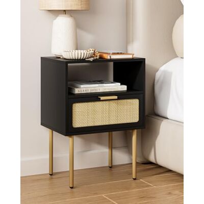 HEYZOEY Table de chevet en rotin noir Petite table d'appoint avec tiroir Table d'appoint avec cadre doré Pour chambre à coucher, salon - Publicité HEYZOEY Table de chevet en rotin noir Petite table d'appoint avec tiroir Table d'appoint avec cadre doré Pour chambre à coucher, salon - Publicité