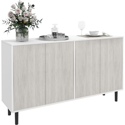 HOMCOM Buffet Cuisine Meuble de Rangement Armoire de Cuisine 2 placards avec étagères réglables, 121 x 37 x 75 cm, Blanc et Aspect Bois Gris - Publicité HOMCOM Buffet Cuisine Meuble de Rangement Armoire de Cuisine 2 placards avec étagères réglables, 121 x 37 x 75 cm, Blanc et Aspect Bois Gris - Publicité