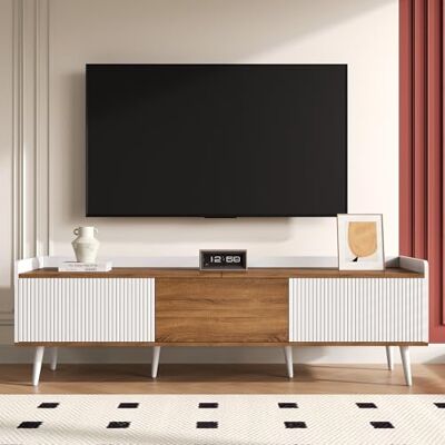 Merax Armoire tv à 3 portes, meuble bas 160 cm, blanc, aspect bois, table rangement pieds bois massif, meuble moderne 160 x 39 x 49,5 cm - Publicité Merax Armoire tv à 3 portes, meuble bas 160 cm, blanc, aspect bois, table rangement pieds bois massif, meuble moderne 160 x 39 x 49,5 cm - Publicité