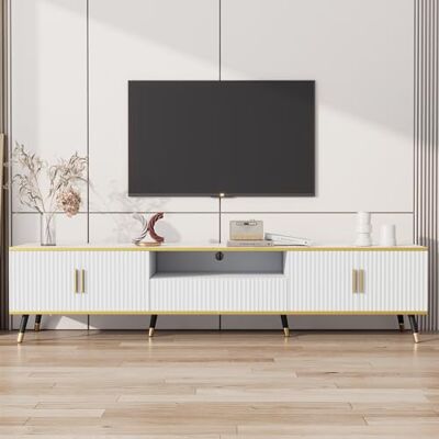 BTM Meuble TV Bas Moderne, Optique Marbre, Commode TV, 200x40x46cm – Adapté pour TV Jusqu’à 90 Pouces, Deux Portes, Un Tiroir - Publicité BTM Meuble TV Bas Moderne, Optique Marbre, Commode TV, 200x40x46cm – Adapté pour TV Jusqu’à 90 Pouces, Deux Portes, Un Tiroir - Publicité