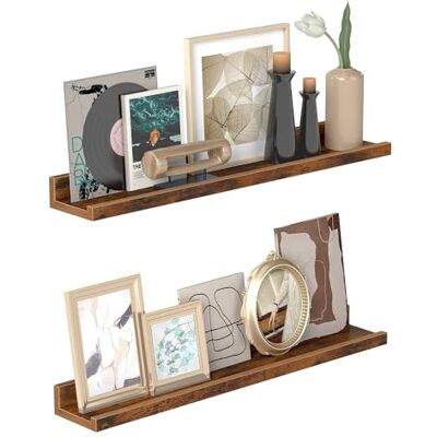 VASAGLE Étagères Murales Suspendues, Lot de 2, Tablettes Flottantes, Largeur 60 cm, avec Bords Hauts, pour Cadres Photos, Décoration, Épices, pour Cuisine, Salon, Marron Rustique LWS064K01 - Publicité VASAGLE Étagères Murales Suspendues, Lot de 2, Tablettes Flottantes, Largeur 60 cm, avec Bords Hauts, pour Cadres Photos, Décoration, Épices, pour Cuisine, Salon, Marron Rustique LWS064K01 - Publicité