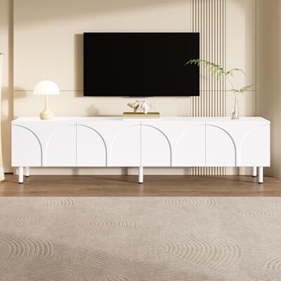 BTM Meuble TV Lowboard avec Lignes Courbes 3D, 4 Portes, 2 Compartiments séparés, Pieds métalliques, Grand Rangement pour Salon - Publicité BTM Meuble TV Lowboard avec Lignes Courbes 3D, 4 Portes, 2 Compartiments séparés, Pieds métalliques, Grand Rangement pour Salon - Publicité