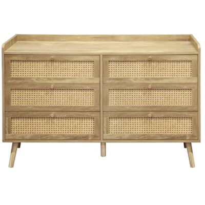 PALMO - Commodes à 6 tiroirs - Faces en rotin naturel - dresser - Publicité PALMO - Commodes à 6 tiroirs - Faces en rotin naturel - dresser - Publicité