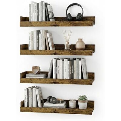 PURELLEL Étagère Murale 4 Pièces Vintage Marron 40 cm – Lot de 4 Tablettes Flottantes Aspect Bois pour Organisation Murale – Idéal pour Salon, Cuisine, Entrée - Publicité PURELLEL Étagère Murale 4 Pièces Vintage Marron 40 cm – Lot de 4 Tablettes Flottantes Aspect Bois pour Organisation Murale – Idéal pour Salon, Cuisine, Entrée - Publicité