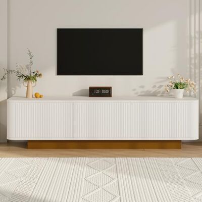 Merax Meuble TV Bas en MDF pour Salon, Meuble TV jusqu'à 75", Design Arrondi avec Espace de Rangement, Gestion des câbles et façade texturée 170 x 40 x 47 cm (L x l x H) Blanc - Publicité Merax Meuble TV Bas en MDF pour Salon, Meuble TV jusqu'à 75", Design Arrondi avec Espace de Rangement, Gestion des câbles et façade texturée 170 x 40 x 47 cm (L x l x H) Blanc - Publicité