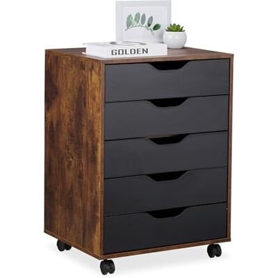 Relaxdays Caisson de Bureau, avec roulettes et 5 tiroirs, H x L x P : env. 66,5 x 48 x 39,5 cm, Marron et Noir - Publicité Relaxdays Caisson de Bureau, avec roulettes et 5 tiroirs, H x L x P : env. 66,5 x 48 x 39,5 cm, Marron et Noir - Publicité