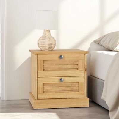 IDIMEX Table de Chevet Veneta H 42 cm 2 Tiroirs en Bois Massif Coloris Naturel avec Poignées en Métal, Meuble de Rangement Table de Nuit en Bois Compacte - Publicité IDIMEX Table de Chevet Veneta H 42 cm 2 Tiroirs en Bois Massif Coloris Naturel avec Poignées en Métal, Meuble de Rangement Table de Nuit en Bois Compacte - Publicité