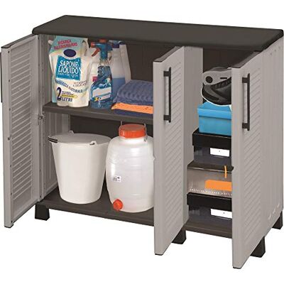 ART FAMILY Armoire Polyvalente extérieure ou intérieure, Plateau Mobile 3 Portes et 1 étagère de polypropylène, 100% Made in Italy, 102x37h84 cm, Couleur Grise - Publicité ART FAMILY Armoire Polyvalente extérieure ou intérieure, Plateau Mobile 3 Portes et 1 étagère de polypropylène, 100% Made in Italy, 102x37h84 cm, Couleur Grise - Publicité