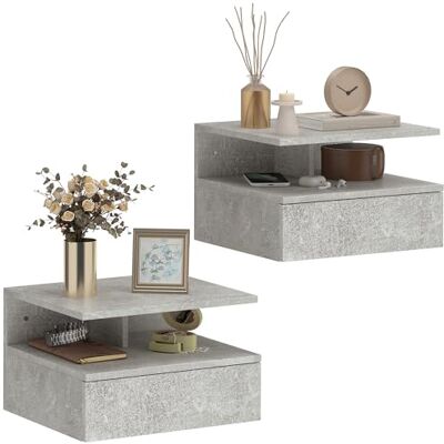 HOMCOM Set de 2 Tables de Chevet suspendues Modernes pour la Chambre à Coucher, Tables de Chevet avec tiroir et étagère en Bois, 35x32x22.5cm, Gris - Publicité HOMCOM Set de 2 Tables de Chevet suspendues Modernes pour la Chambre à Coucher, Tables de Chevet avec tiroir et étagère en Bois, 35x32x22.5cm, Gris - Publicité