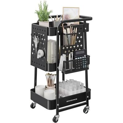 SONGMICS Chariot de Rangement, 3 Plateaux en Maille Métallique, 2 Panneaux Perforés Amovibles, 2 Supports Suspendus, 4 Crochets, pour Bureau, Cuisine, Salon, Salle de Bain, Noir d’Encre LRC037B01 - Publicité SONGMICS Chariot de Rangement, 3 Plateaux en Maille Métallique, 2 Panneaux Perforés Amovibles, 2 Supports Suspendus, 4 Crochets, pour Bureau, Cuisine, Salon, Salle de Bain, Noir d’Encre LRC037B01 - Publicité