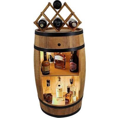 Creative Fassbar LED avec porte-vin Casier à vin Tonneau en bois 80 x 50 cm Décoration rustique Armoire à vin Baril de bar à whisky Tonneau à bière Armoire à vin (chêne) - Publicité Creative Fassbar LED avec porte-vin Casier à vin Tonneau en bois 80 x 50 cm Décoration rustique Armoire à vin Baril de bar à whisky Tonneau à bière Armoire à vin (chêne) - Publicité