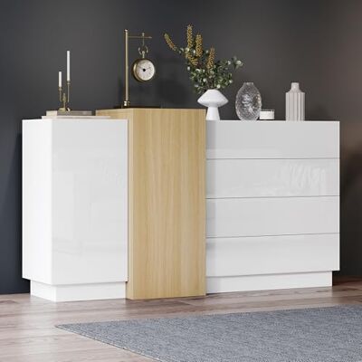 Merax Buffet Commode Blanche Brillante Buffet Moderne 2 Portes 4 tiroirs Armoire Multifonction Salon Chambre à Coucher Salle à Manger Design sans poignée 140cm - Publicité Merax Buffet Commode Blanche Brillante Buffet Moderne 2 Portes 4 tiroirs Armoire Multifonction Salon Chambre à Coucher Salle à Manger Design sans poignée 140cm - Publicité