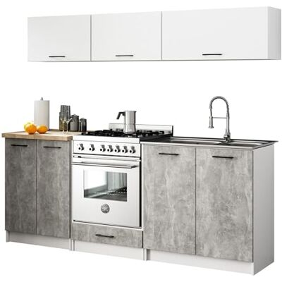 AKORD Kit de Meubles de Cuisine 2m G1 Cuisine complète Kitchen Cabinet Set Armoires de Cuisine Armoires au Sol Armoires suspendues Tiroirs Meuble sous évier Blanc & Béton - Publicité AKORD Kit de Meubles de Cuisine 2m G1 Cuisine complète Kitchen Cabinet Set Armoires de Cuisine Armoires au Sol Armoires suspendues Tiroirs Meuble sous évier Blanc & Béton - Publicité