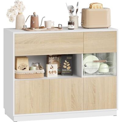 WOLTU Buffet, Meuble de Rangement avec Tiroir, Compartiments Ouverts et Fermés, 1 Porte Visible, en Bois d'Ingénierie, pour Cuisine, Salon, 100x40x80 cm, Chêne Clair + Blanc - Publicité WOLTU Buffet, Meuble de Rangement avec Tiroir, Compartiments Ouverts et Fermés, 1 Porte Visible, en Bois d'Ingénierie, pour Cuisine, Salon, 100x40x80 cm, Chêne Clair + Blanc - Publicité