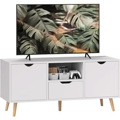 HOMCOM Meuble TV Moderne avec tiroir, étagère Ouverte et 2 armoires, Meuble TV avec 5 Pieds en Bois de pin, 110x40x50 cm, Blanc - Publicité HOMCOM Meuble TV Moderne avec tiroir, étagère Ouverte et 2 armoires, Meuble TV avec 5 Pieds en Bois de pin, 110x40x50 cm, Blanc - Publicité