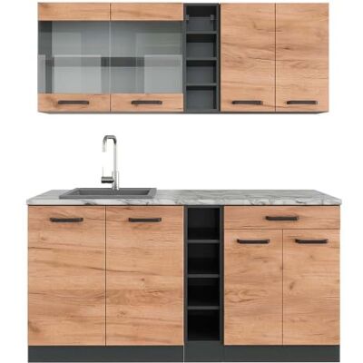 Vicco Cuisine R-Line, Chêne doré/Anthracite, 160cm, PT Marbre, adapté à Une Extension individuelle avec des modules supplémentaires - Publicité Vicco Cuisine R-Line, Chêne doré/Anthracite, 160cm, PT Marbre, adapté à Une Extension individuelle avec des modules supplémentaires - Publicité
