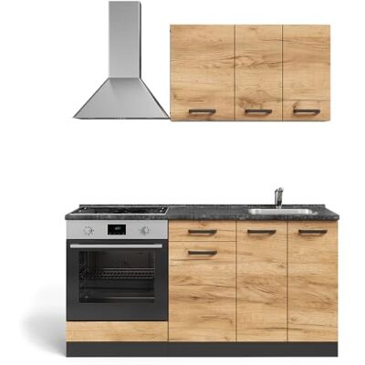Vicco Cuisine R-Line, Chêne doré/Anthracite, 160cm avec Meuble Four et évier avec PL, préparé pour l’intégration d’appareils électroménagers et d’Un évier - Publicité Vicco Cuisine R-Line, Chêne doré/Anthracite, 160cm avec Meuble Four et évier avec PL, préparé pour l’intégration d’appareils électroménagers et d’Un évier - Publicité
