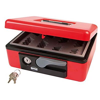 Amig Coffre-fort en acier, modèle 2500 Plateau porte-monnaie amovible Sécurité avec serrure Idéal pour les bureaux et les commerces, Rouge, 230x185x80 mm, Acier émaillé - Publicité Amig Coffre-fort en acier, modèle 2500 Plateau porte-monnaie amovible Sécurité avec serrure Idéal pour les bureaux et les commerces, Rouge, 230x185x80 mm, Acier émaillé - Publicité