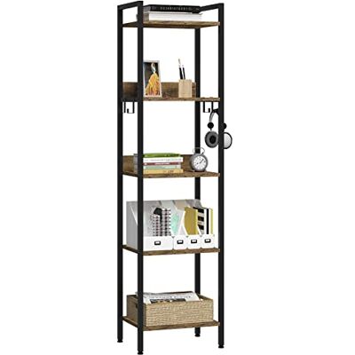 EUGAD Étagère de Rangement Industrielle à 5 Niveau, Bibliothèque Ouverte d'Échelle, Étagère d'angle Autoportante, Cadre Métallique et Bois, 4 Crochets, Chêne Foncé + Noir, 40x30x152,5cm - Publicité EUGAD Étagère de Rangement Industrielle à 5 Niveau, Bibliothèque Ouverte d'Échelle, Étagère d'angle Autoportante, Cadre Métallique et Bois, 4 Crochets, Chêne Foncé + Noir, 40x30x152,5cm - Publicité